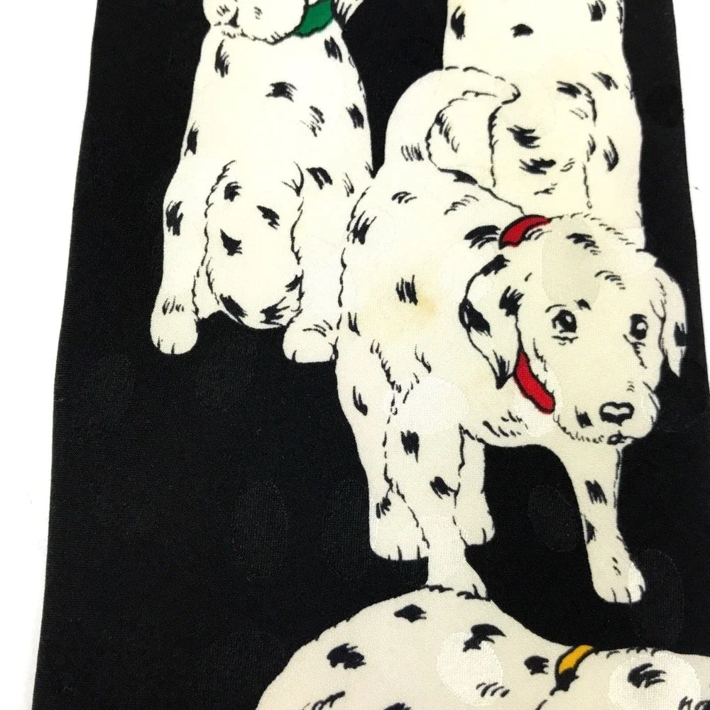 ADDICTION Dalmatian Dogs Tie Puppies Pets Paws Black Silk Handmade Korea Necktie
